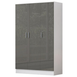 Reflect 3 Door Plain Wardrobe - Grey Gloss & Matt White - Hanging Rail & 4 Shelves- H: 180Cm X W: 113Cm X D: 47Cm - Modern Design - thumbnail 5