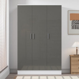 Reflect 3 Door Plain Wardrobe - Grey Gloss & Matt White - Hanging Rail & 4 Shelves- H: 180Cm X W: 113Cm X D: 47Cm - Modern Design - thumbnail 3