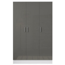 Reflect 3 Door Plain Wardrobe - Grey Gloss & Matt White - Hanging Rail & 4 Shelves- H: 180Cm X W: 113Cm X D: 47Cm - Modern Design - thumbnail 7