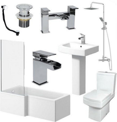 Affine Complete Bathroom Suite L Shape Left Hand 1600mm Bath Screen Toilet Basin Taps - image 1