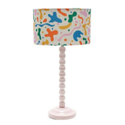 ValueLights Rose Pink Bobbin Stem Table Lamp With Abstract Shapes Drum Shade For Living Room Bedroom - thumbnail 2