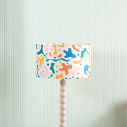 ValueLights Rose Pink Bobbin Stem Table Lamp With Abstract Shapes Drum Shade For Living Room Bedroom - thumbnail 3