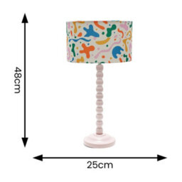 ValueLights Rose Pink Bobbin Stem Table Lamp With Abstract Shapes Drum Shade For Living Room Bedroom - thumbnail 5