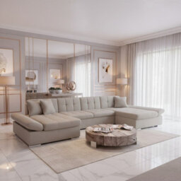 Alia Living Room Corner Sofa Bed With Polyurethane Foam Wave Spring Wooden Frame 360X160X75Cm Light Grey - thumbnail 2