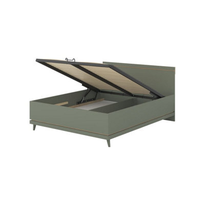 Arte Scandi Green & Oak Eu King Bed Frame - Stylish Scandinavian Bed With Slats, 180X200Cm - image 1