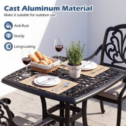 Costway Patio Side Table Outdoor Square Cast Aluminum Bistro Table With Umbrella Hole - thumbnail 6