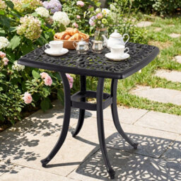Costway Patio Side Table Outdoor Square Cast Aluminum Bistro Table With Umbrella Hole - thumbnail 7