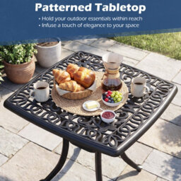 Costway Patio Side Table Outdoor Square Cast Aluminum Bistro Table With Umbrella Hole - thumbnail 4