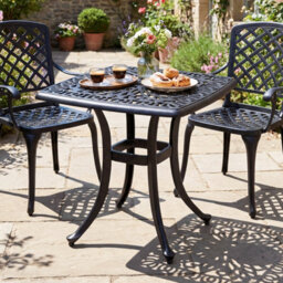 Costway Patio Side Table Outdoor Square Cast Aluminum Bistro Table With Umbrella Hole - thumbnail 8