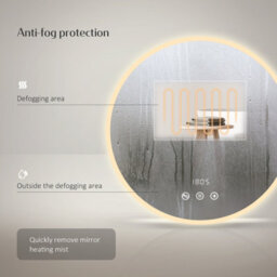 Emke Round Bathroom Led Mirror With Bluetooth, 600mm Led Illuminated Mirror With Anti-Fog, Touch, Dimmable, Clock - thumbnail 2
