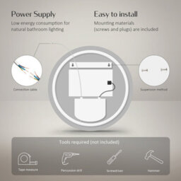 Emke Round Bathroom Led Mirror With Bluetooth, 600mm Led Illuminated Mirror With Anti-Fog, Touch, Dimmable, Clock - thumbnail 5