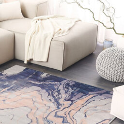 Beliani Area Rug, Abstract Marbled Beige And Blue Polyester, Low Pile, Anti-Slip Underlay, 140 X 200 Cm - thumbnail 2