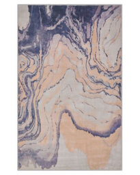 Beliani Area Rug, Abstract Marbled Beige And Blue Polyester, Low Pile, Anti-Slip Underlay, 140 X 200 Cm - thumbnail 1