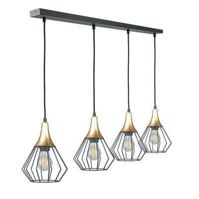 Luminosa Lighting Luminosa Selene Bar Pendant Ceiling Light Black, Gold 4X E27 - image 1