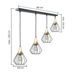 Luminosa Lighting Luminosa Selene Bar Pendant Ceiling Light Black, Gold 4X E27 - thumbnail 2