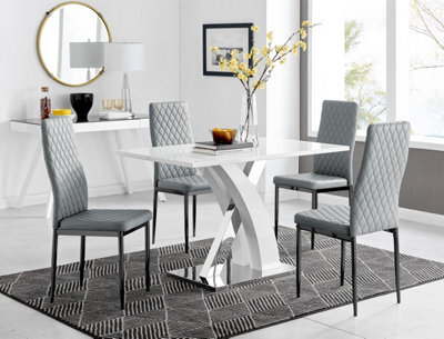 Furniturebox Uk Atlanta 4 White Dining Table And 4 Grey Milan Black Leg Chairs - image 1
