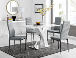 Furniturebox Uk Atlanta 4 White Dining Table And 4 Grey Milan Black Leg Chairs - thumbnail 1