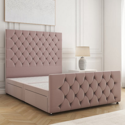 Bsspoke Maya Divan Bed Pink Plush Velvet 54Inch Headboard & Footboard 2Drawers Same Side & No Mattress In 3Ft 4Ft 4Ft6 5Ft 6Ft - image 1