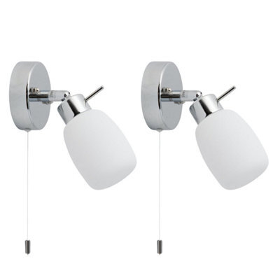 First Choice Lighting Set Of 2 Brom - Chrome Ip44 Pull Cord Bathroom Wall Lights - image 1