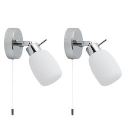 First Choice Lighting Set Of 2 Brom - Chrome Ip44 Pull Cord Bathroom Wall Lights - thumbnail 2
