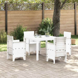 Berkfield Garden Dining Set 5 Pcs White Polt Rattan