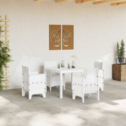 Berkfield Garden Dining Set 5 Pcs White Polt Rattan - thumbnail 3