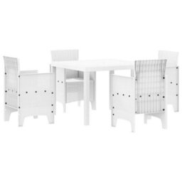 Berkfield Garden Dining Set 5 Pcs White Polt Rattan - thumbnail 2