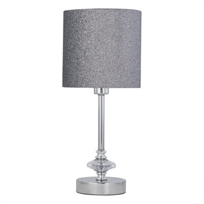 First Choice Lighting Chrome Jewelled Table Lamp With Silver Glitter Shade - image 1