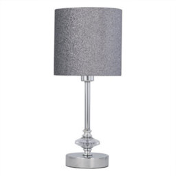 First Choice Lighting Chrome Jewelled Table Lamp With Silver Glitter Shade