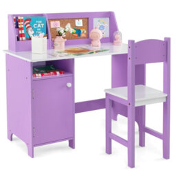 Costway Kids Table And Chair Set Children Study Table With Chair Writing Desk W/ Hutch - thumbnail 2