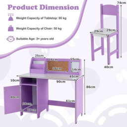 Costway Kids Table And Chair Set Children Study Table With Chair Writing Desk W/ Hutch - thumbnail 3