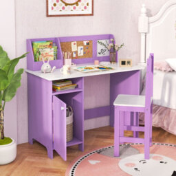 Costway Kids Table And Chair Set Children Study Table With Chair Writing Desk W/ Hutch - thumbnail 1