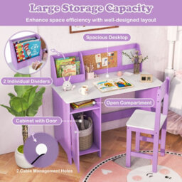 Costway Kids Table And Chair Set Children Study Table With Chair Writing Desk W/ Hutch - thumbnail 4