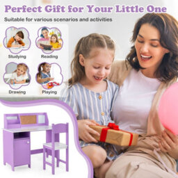 Costway Kids Table And Chair Set Children Study Table With Chair Writing Desk W/ Hutch - thumbnail 8