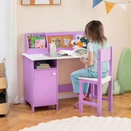 Costway Kids Table And Chair Set Children Study Table With Chair Writing Desk W/ Hutch - thumbnail 9