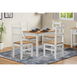 Mercers Furniture Corona White Budget Dining Table And 4 Chairs Set Solid Wood Mexican Pine Wooden Kitchen Rectangle