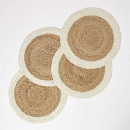 Homescapes Natural & Cream Braided Jute Handwoven Round Placemats Set Of 4 - thumbnail 1