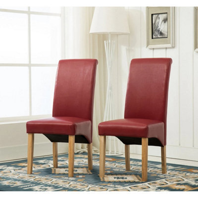 Red Set Of 2 Faux Leather Dining Chairs Roll Top Scroll High Back Home Restaurants - image 1