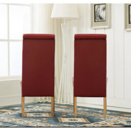 Red Set Of 2 Faux Leather Dining Chairs Roll Top Scroll High Back Home Restaurants - thumbnail 4