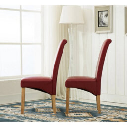 Red Set Of 2 Faux Leather Dining Chairs Roll Top Scroll High Back Home Restaurants - thumbnail 3