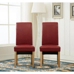 Red Set Of 2 Faux Leather Dining Chairs Roll Top Scroll High Back Home Restaurants - thumbnail 2