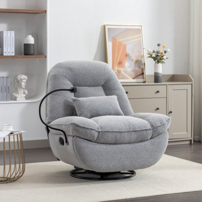 Fallon Boucle Fabric Swivel Based Recliner Chair - Light Grey - image 1