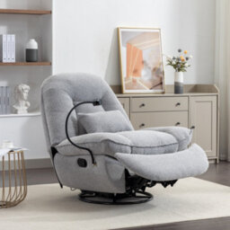Fallon Boucle Fabric Swivel Based Recliner Chair - Light Grey - thumbnail 2