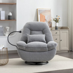 Fallon Boucle Fabric Swivel Based Recliner Chair - Light Grey - thumbnail 3