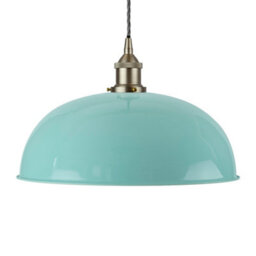 Duck Egg Blue Worcester Painted Dome Pendant Light With Brushed Chrome Lamp Holder And Grey Twisted Cable - Se Home