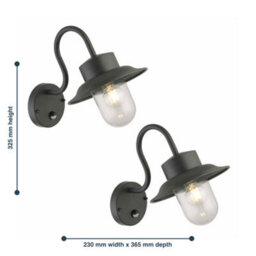 First Choice Lighting Set Of 2 Montford Black Outdoor Motion Sensor Ip44 Security Wall Light - thumbnail 7
