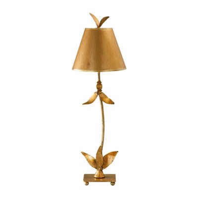 Elegant Gold And Silver Leaf Table Lamp With Tapered Shade And Led Bulb