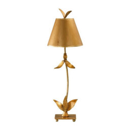 Elegant Gold And Silver Leaf Table Lamp With Tapered Shade And Led Bulb