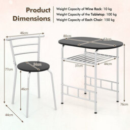 Black 3 Pcs Wood Grain Dining Table Set Kitchen Table And Chairs With Extra Wine Rack - thumbnail 2