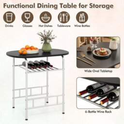Black 3 Pcs Wood Grain Dining Table Set Kitchen Table And Chairs With Extra Wine Rack - thumbnail 6
